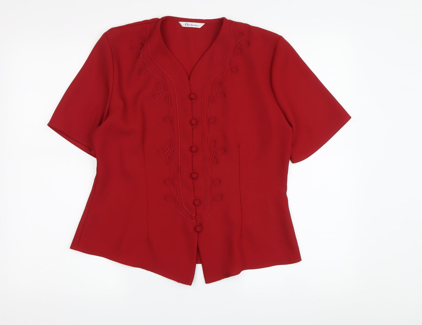 Berkertex Women's Red Blouse Size 12 Casual Embroidered