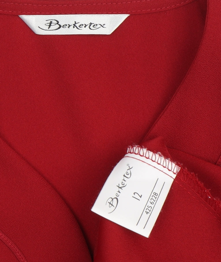 Berkertex Women's Red Blouse Size 12 Casual Embroidered