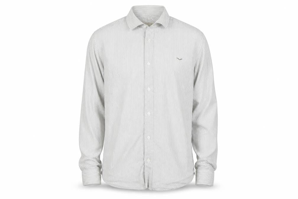 Boston Men's Slim-Fit Grey Striped Button-Up Shirt M
