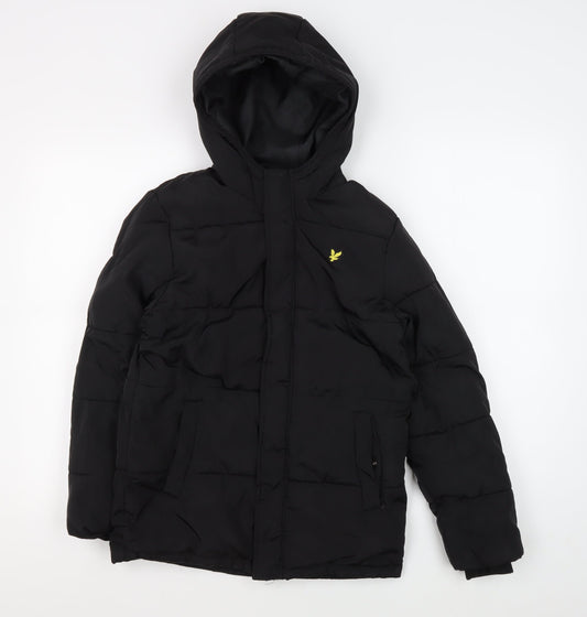 Lyle & Scott Boys Black Puffer Jacket 9-10 Years Hooded