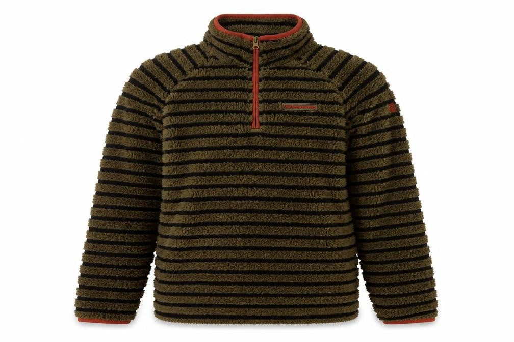 Front view of Craghoppers boys’ green striped fleece sweatshirt 13
