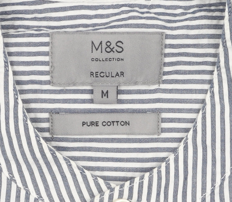 Marks & Spencer Men's Blue Striped Medium Casual Shirt