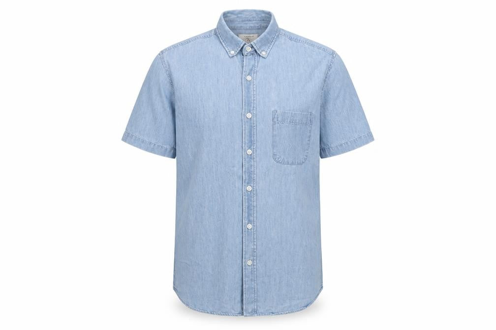 Topman Men's Blue Denim Short Sleeve Shirt S