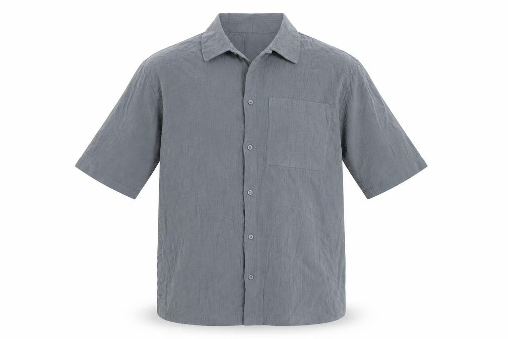 Lefties Men's Grey Cotton Relaxed Fit Shirt Size L