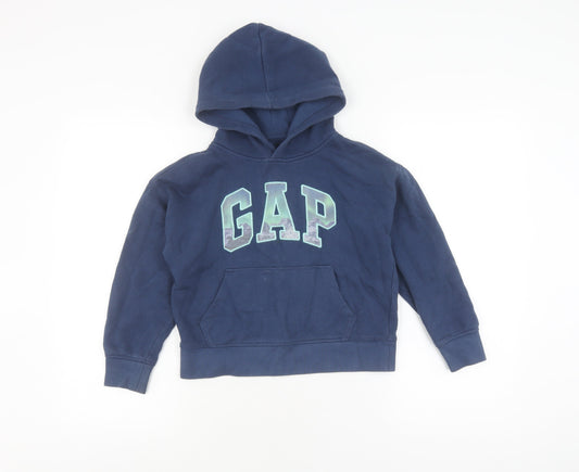 GAP Girls Blue Pullover Hoodie, Logo, Size S, Fleece