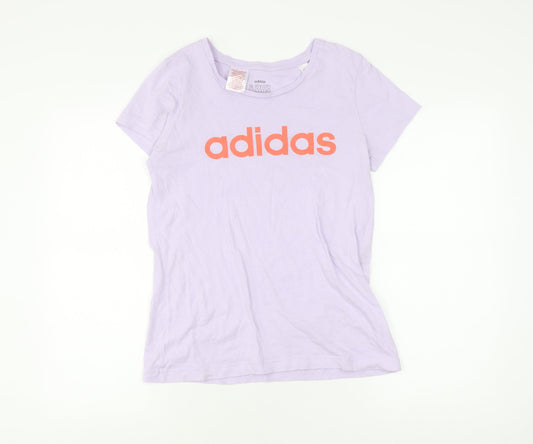 Adidas Girls Purple T-Shirt with Logo, Size 14 Plus, Cotton