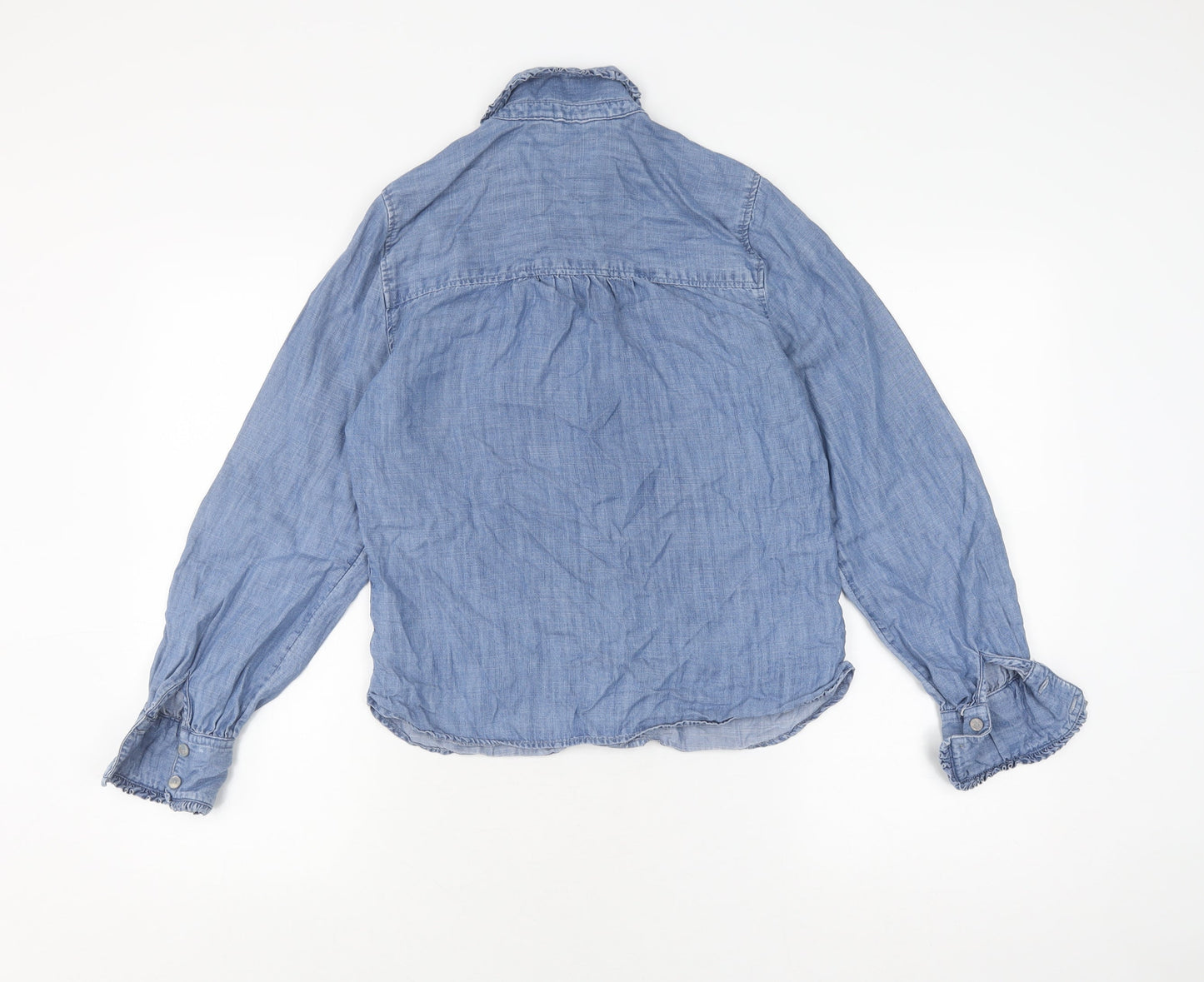 Marks and Spencer Women's Blue Button-Up Shirt, Size 8
