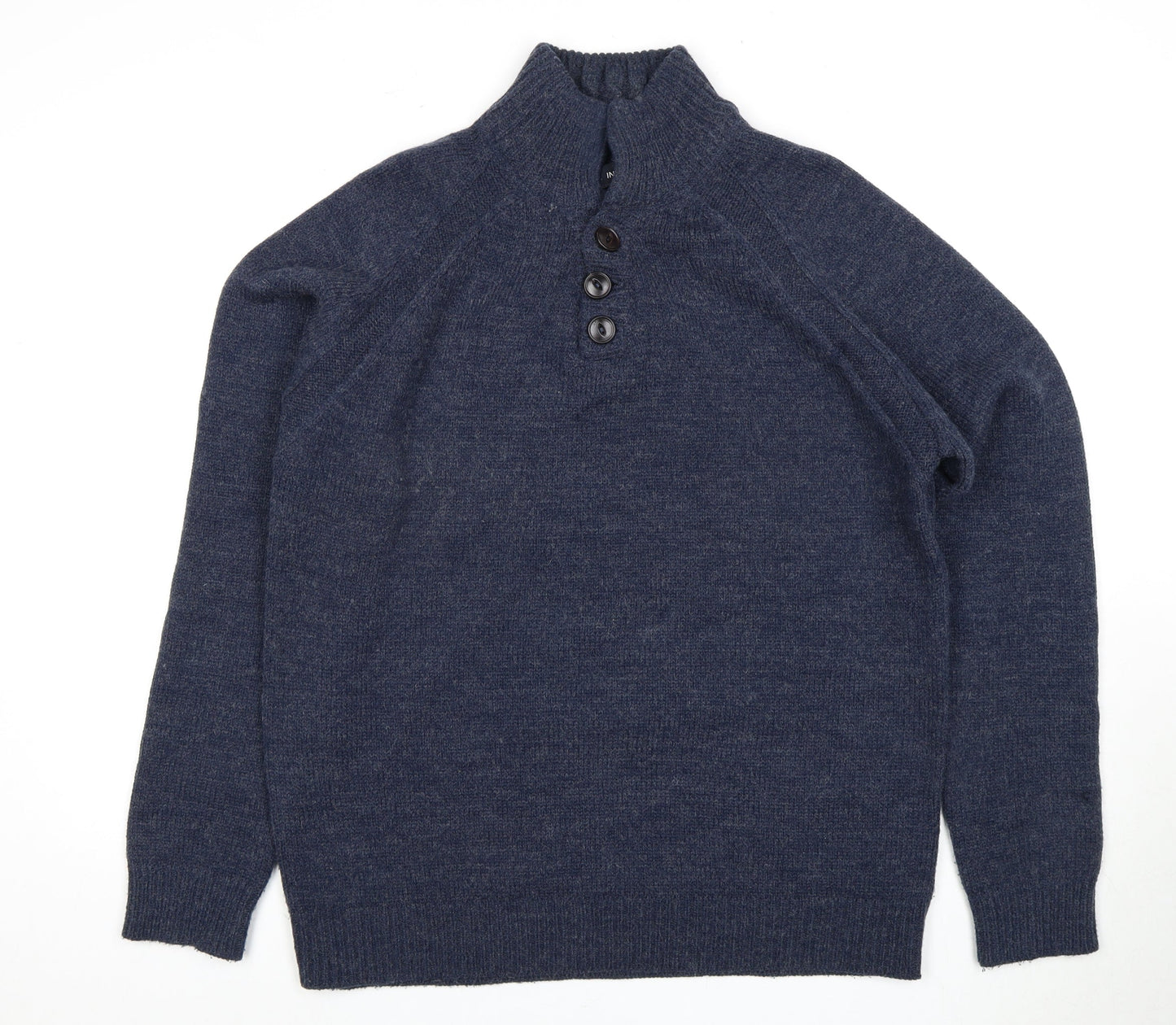 Industrialize Men's Blue Henley Knit Jumper, Size L