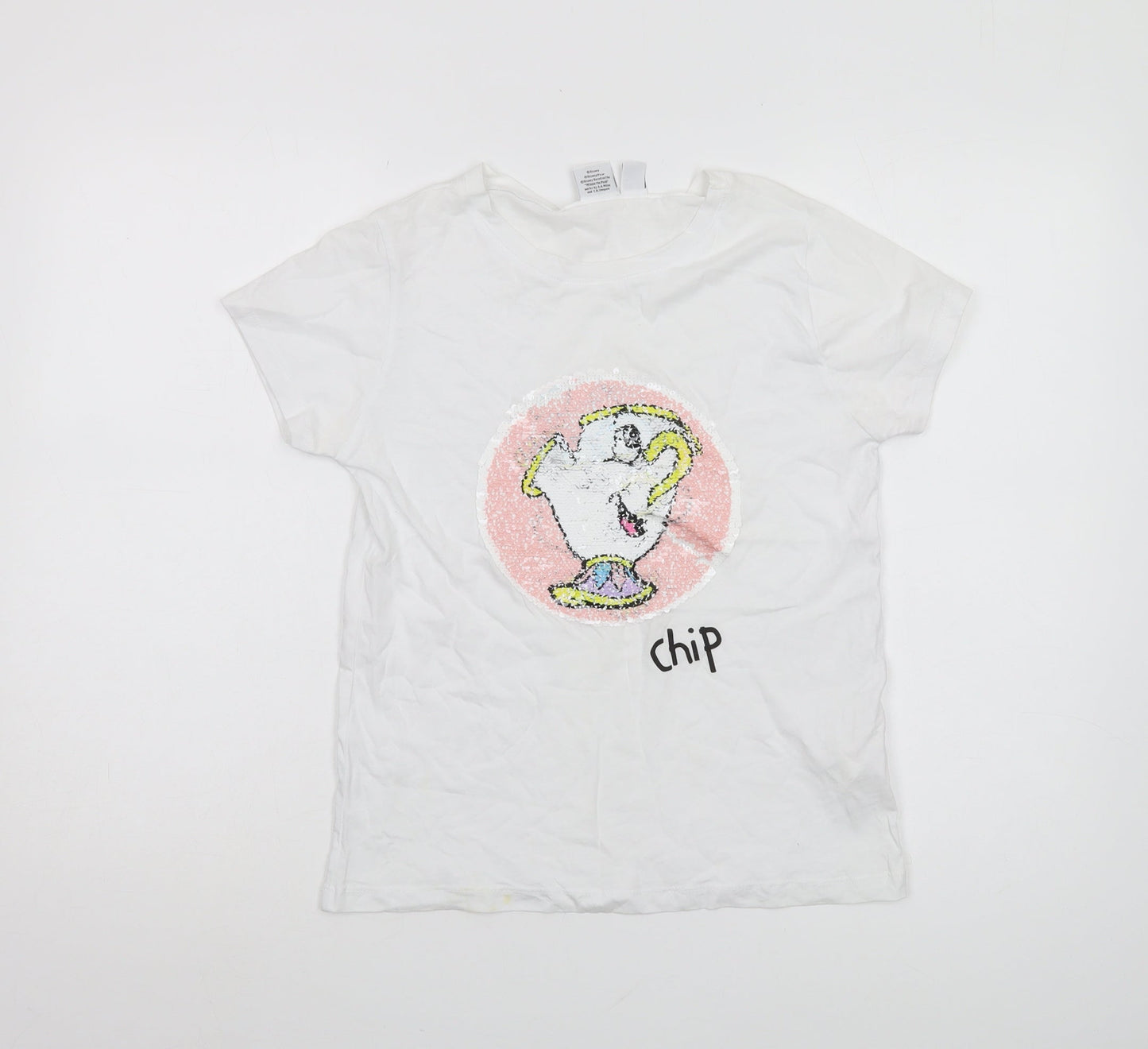 Disney White Sequin Chip T-Shirt for Unisex Adults