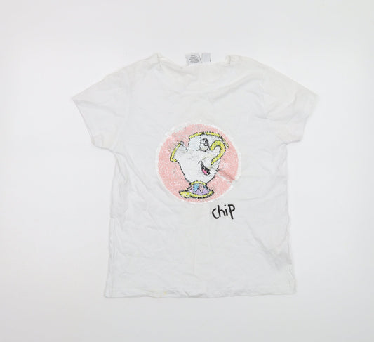 Disney White Sequin Chip T-Shirt for Unisex Adults