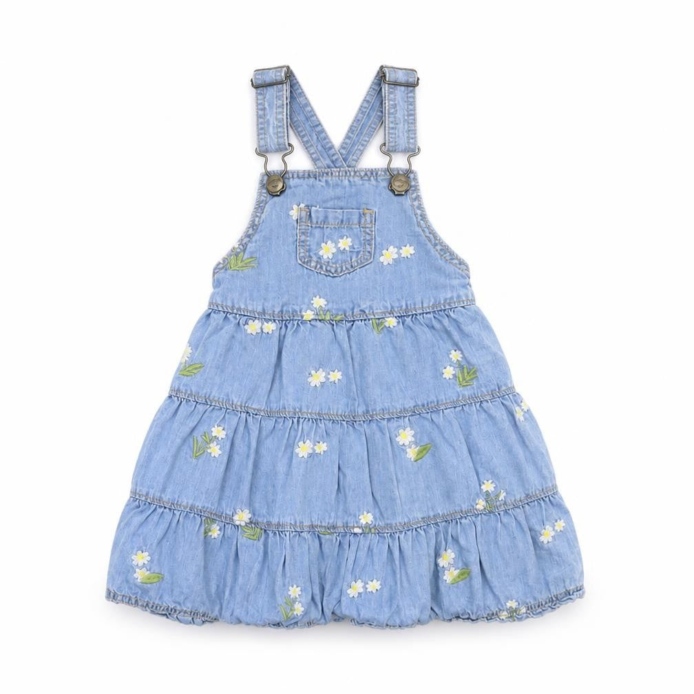 Front view of Mantaray girls’ blue floral pinafore dress, 12-18 months