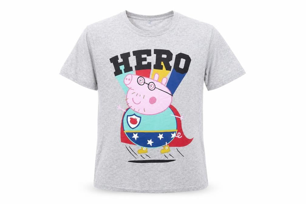 Peppa Pig Grey Graphic T-Shirt, Unisex Adults, S, Fun Cartoon Print