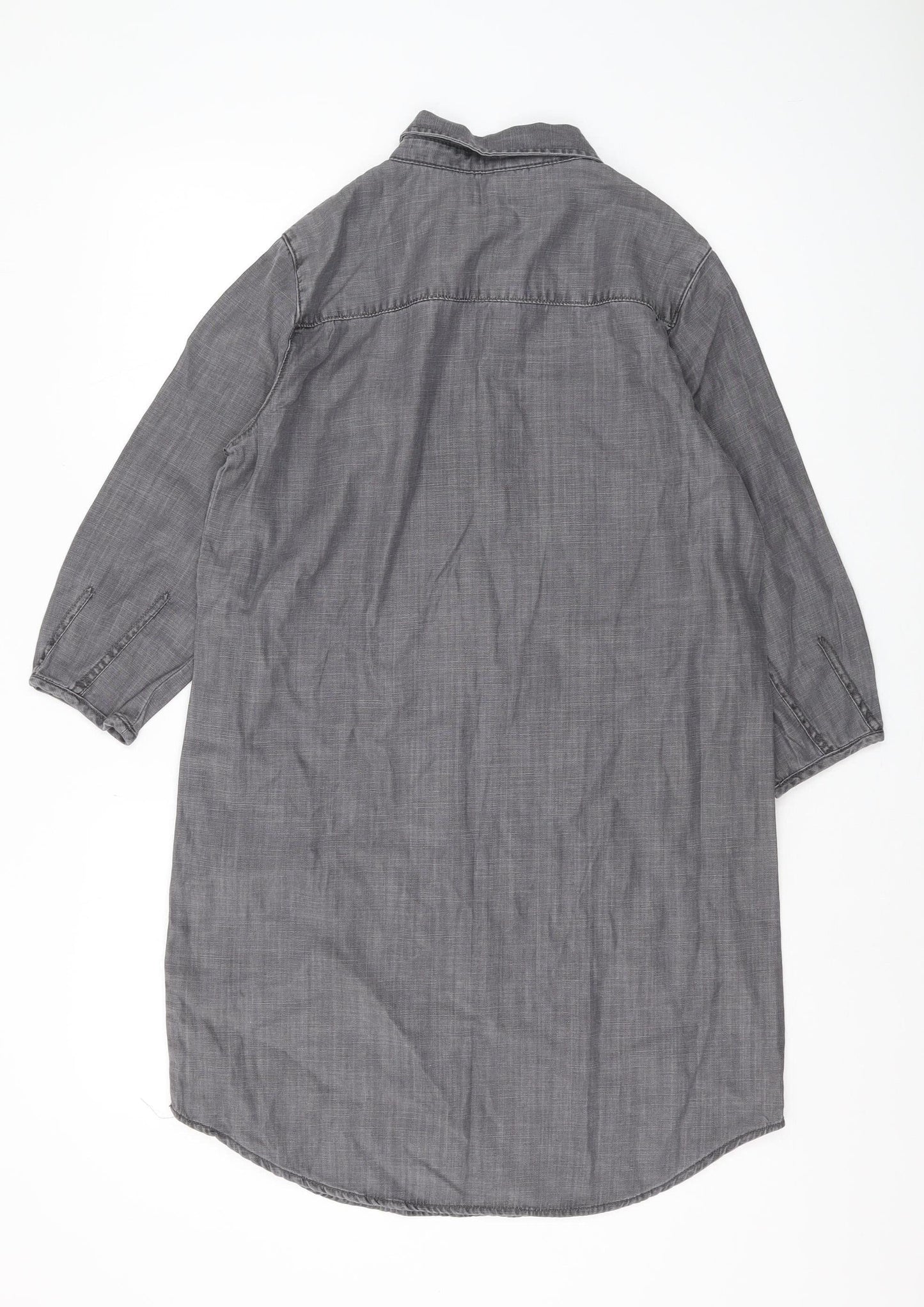 Next Women Grey 3/4 Sleeve Cotton Linen Button-Up Shirt