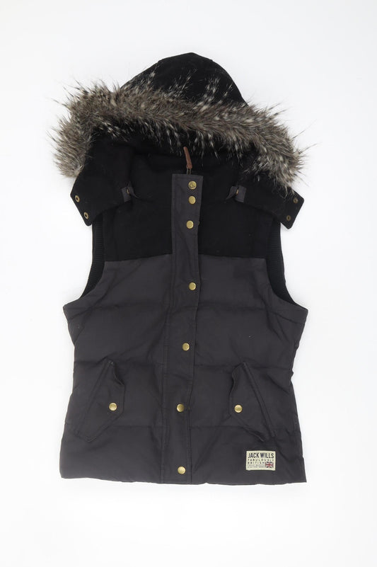 Jack Wills Women's Black Hooded Puffer Waistcoat Size 10