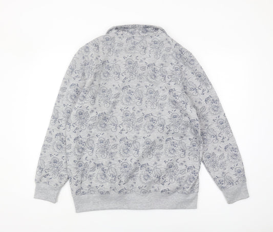 Damart Women's Grey Floral Zip Sweatshirt M
