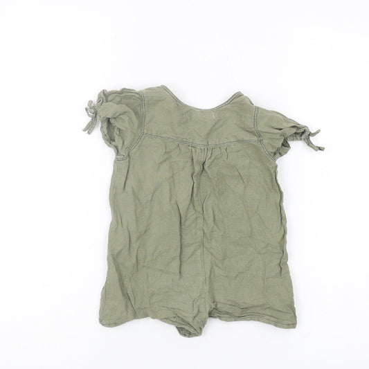 Zara Girls Green Romper, 2-3 Years, Short Sleeve, Buttoned