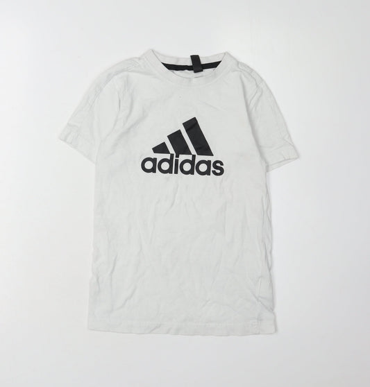 Adidas Boys White Logo T-Shirt, 2XS, Casual Short Sleeve