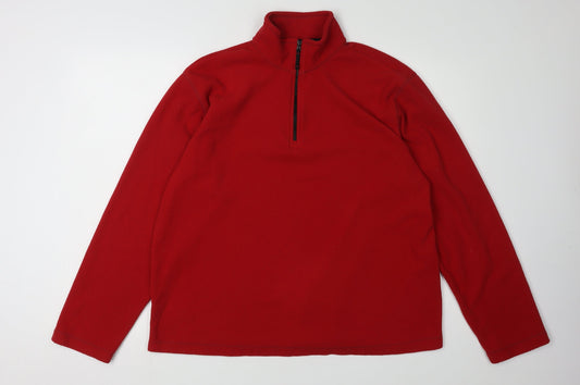 Lands' End Men's Red Fleece 1/4 Zip Sweatshirt M