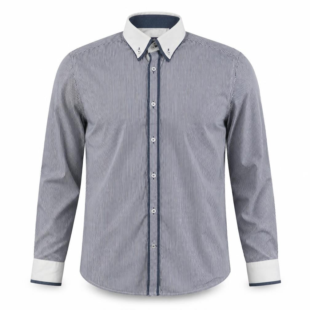 Next Men's Blue Striped Long Sleeve Shirt, Size 15.5