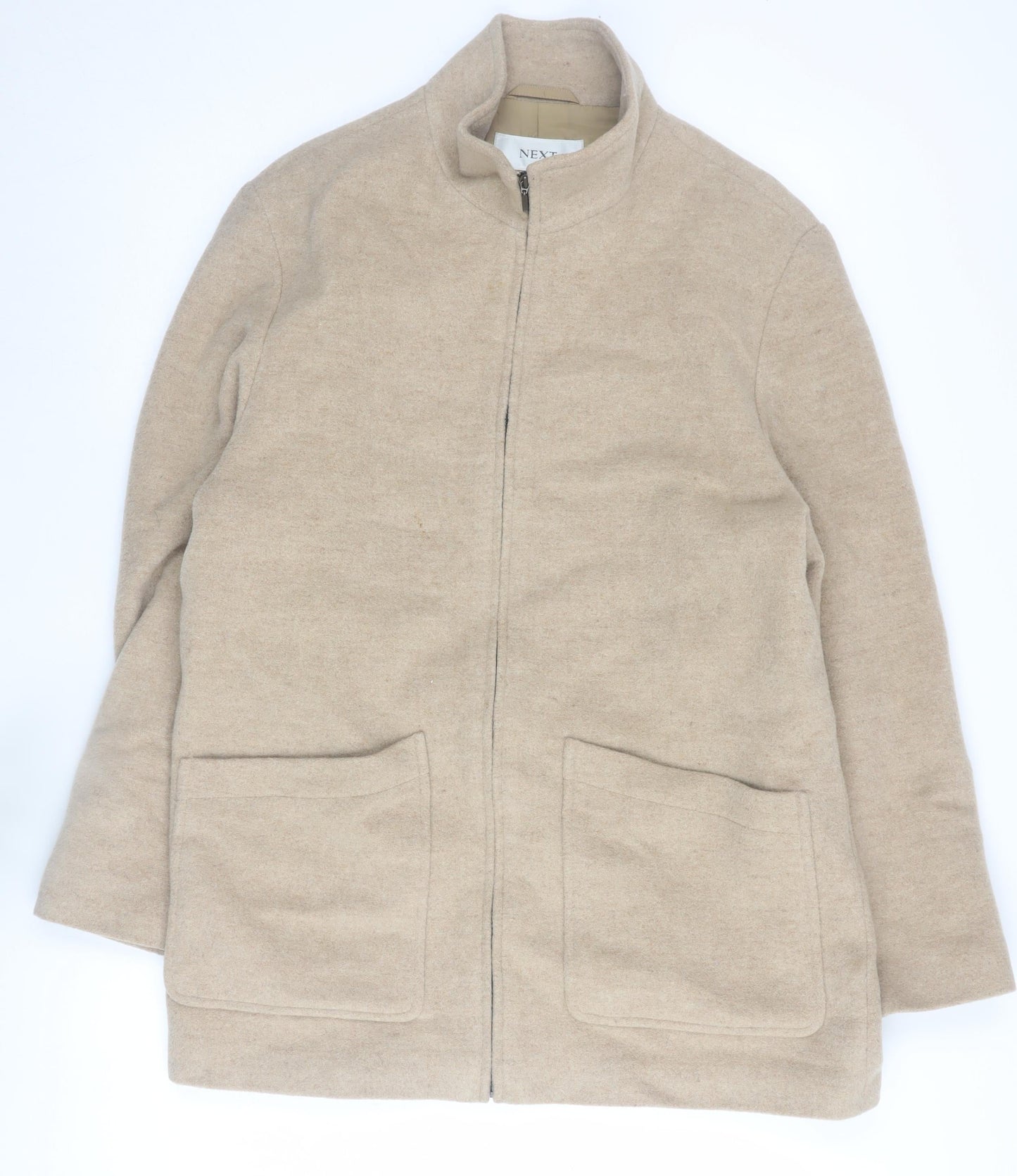 Next Women's Beige Long Wool Blend Coat Size 12