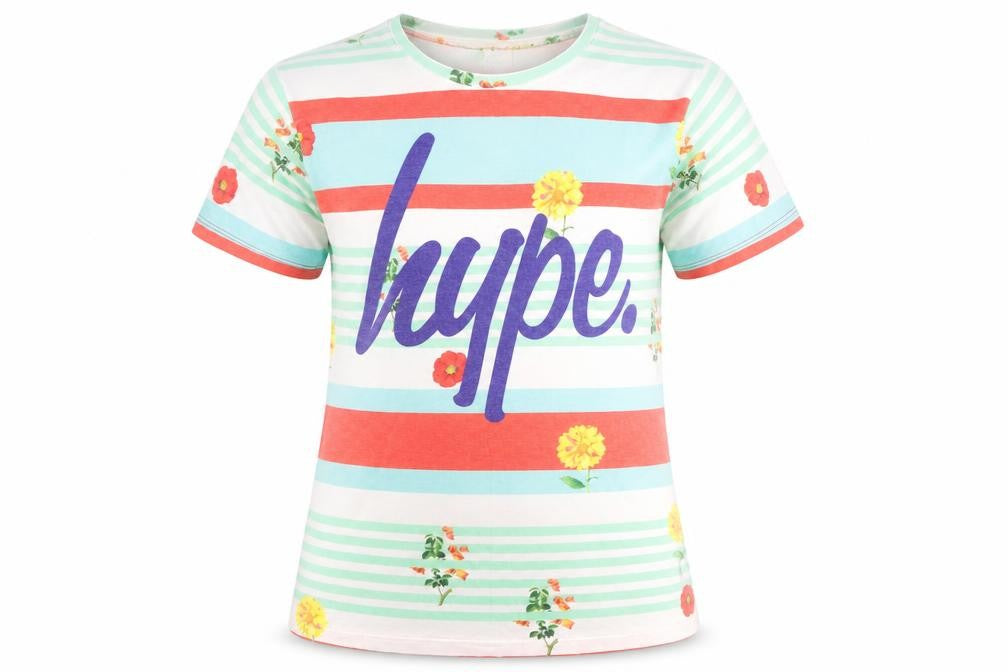 Hype Women's Multicoloured Floral Striped T-Shirt M