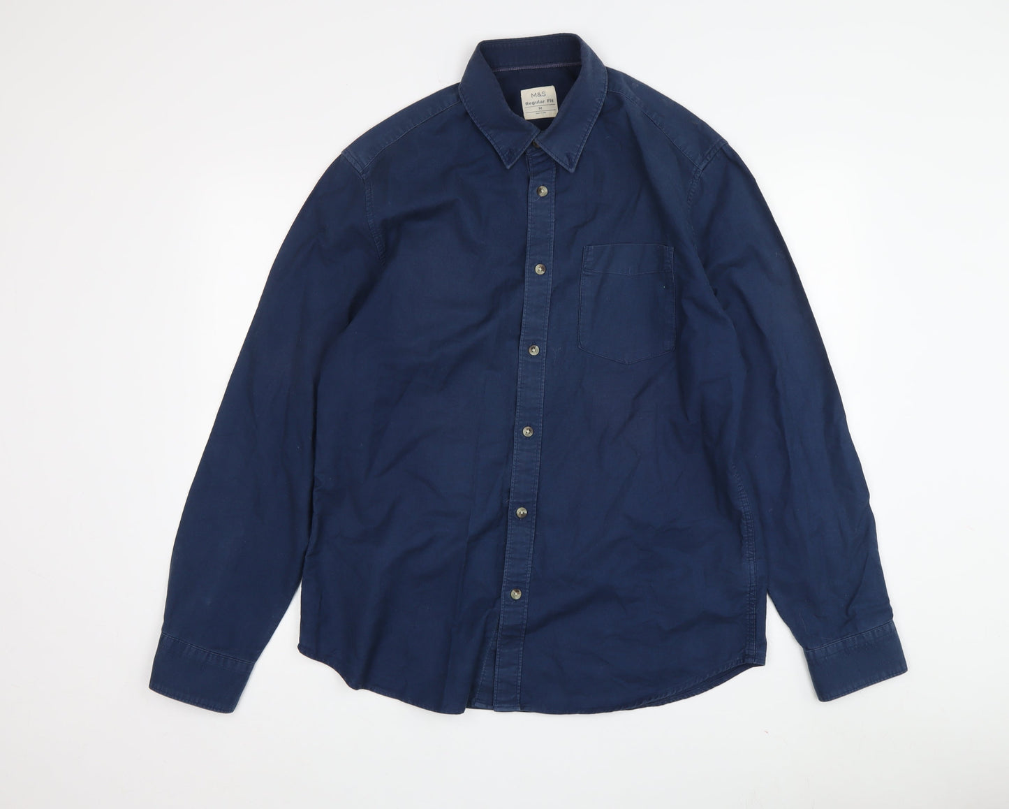 Marks and Spencer Men's Blue Regular Fit Shirt, M