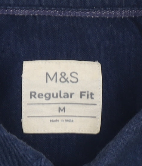 Marks and Spencer Men's Blue Regular Fit Shirt, M
