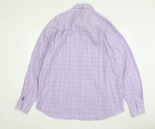 Jaeger Men's Purple Check Dress Shirt 17.5 Long Sleeve
