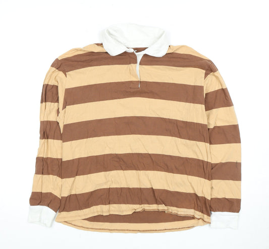 Hollister Unisex Brown Striped Polo S - Relaxed Fit