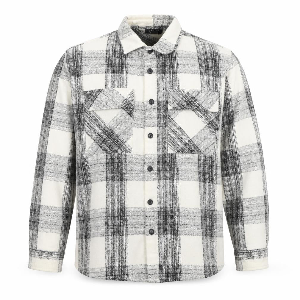 Man Men's Black and White Plaid Button-Up Shirt - L