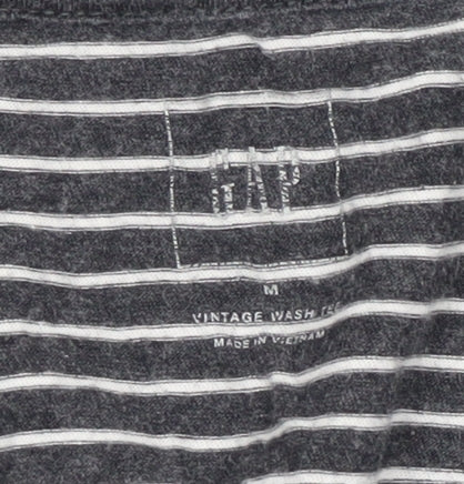 GAP Women's Black Striped V-Neck T-Shirt, M, Casual