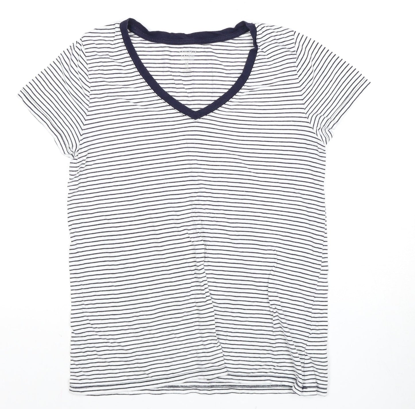 Gap Women's White Striped T-Shirt, Medium, V-Neck