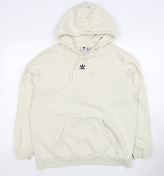 Adidas Men’s Ivory Logo Hoodie Size L Pullover Fleece