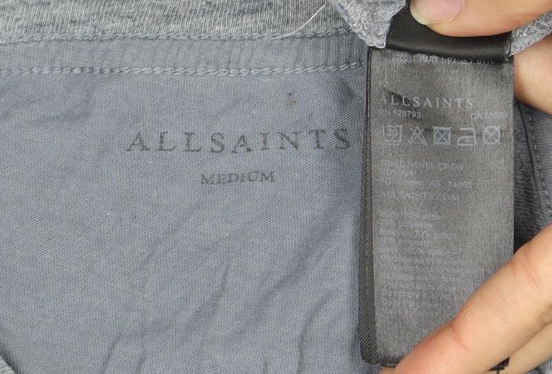 AllSaints Men's Grey Crew Neck T-Shirt, Size M