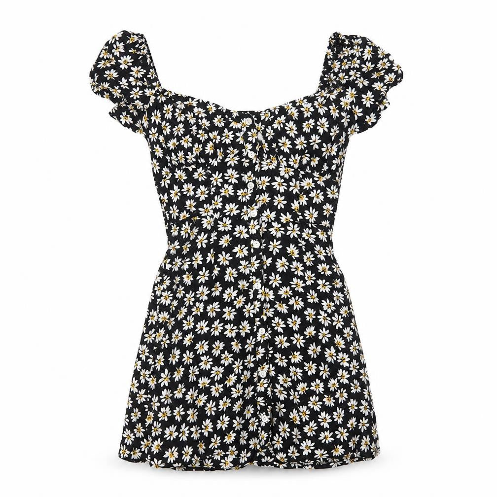 Bershka Women's Black Floral Puff Sleeve Mini Dress