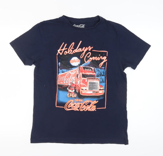 Coca-Cola Men's Blue M Christmas Graphic T-Shirt