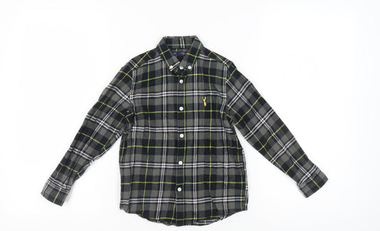 Next Boys Black Grey Plaid Button-Up Shirt, 7 Years