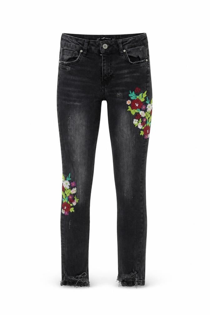 Zara Girls Black Floral Embroidered Skinny Jeans Size 6