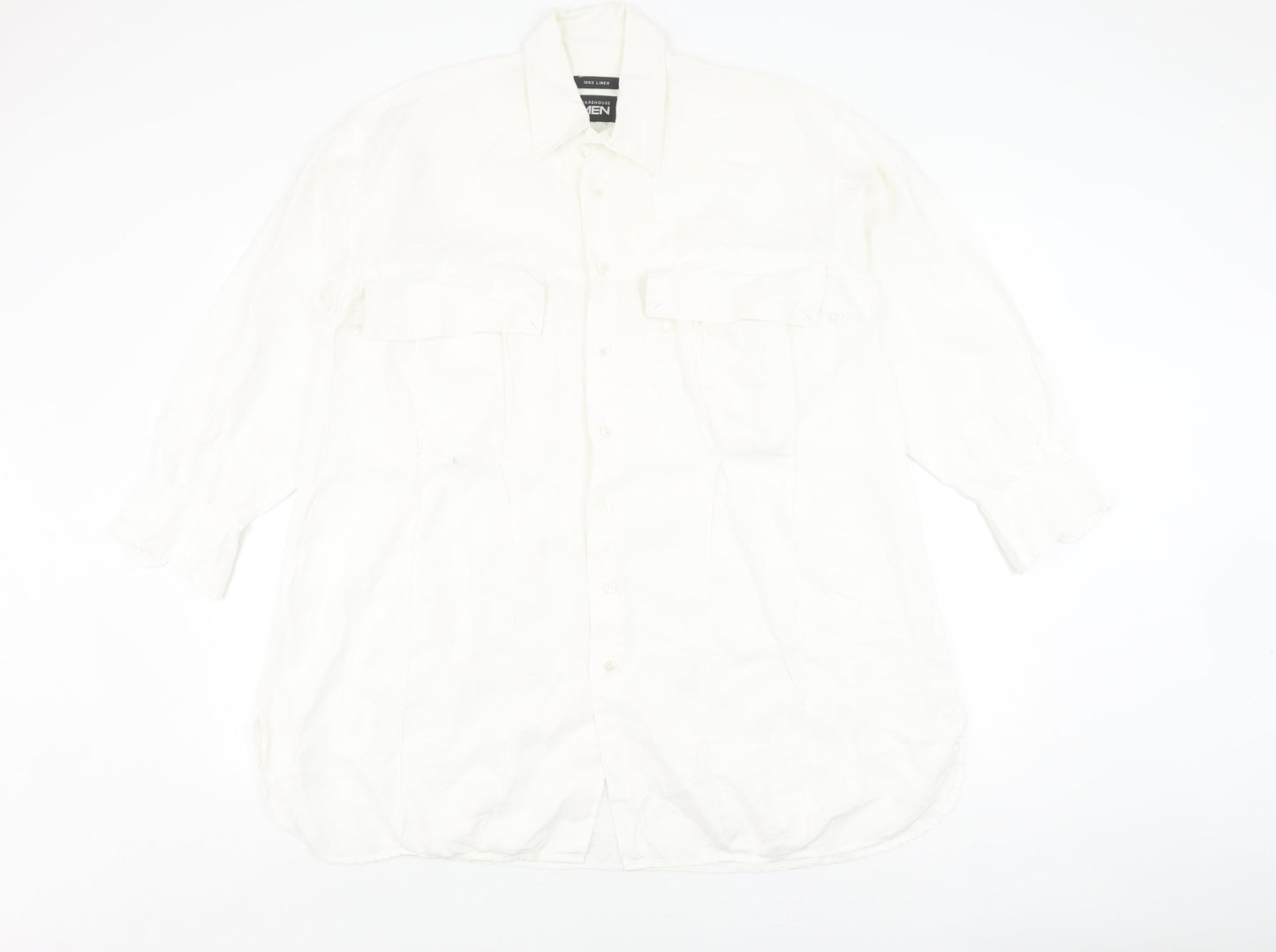 Warehouse Men's White Linen Long Sleeve Shirt L