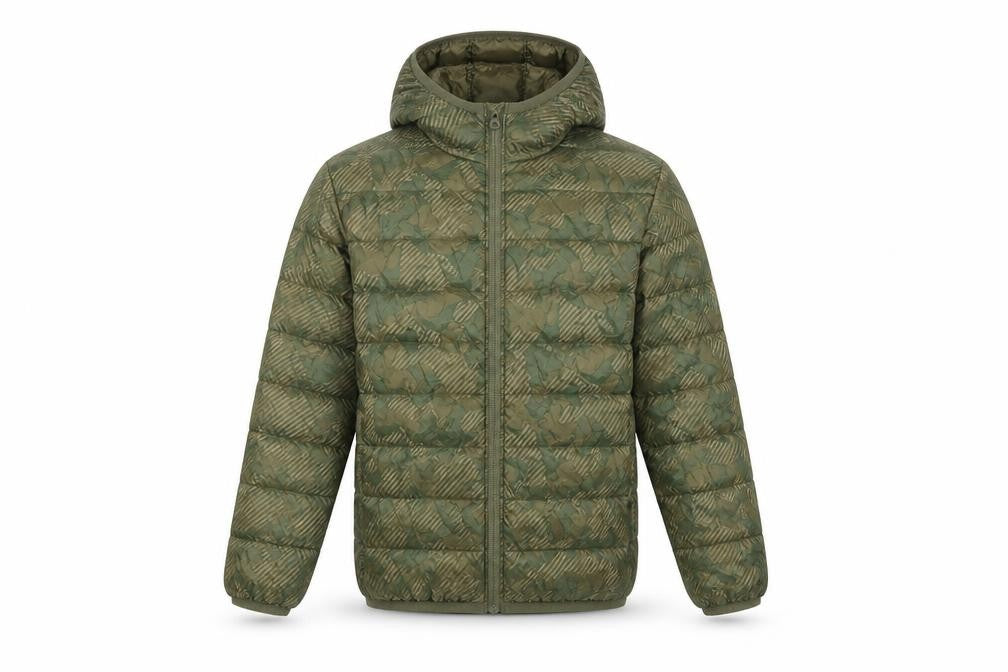 Front view of Bossini boys’ green puffer jacket 8-9 years full zip