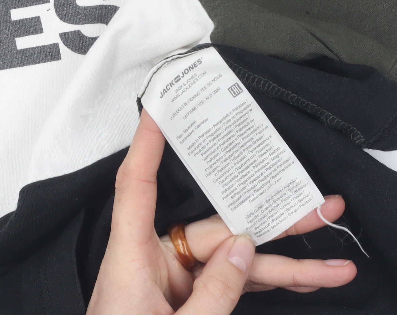 Jack & Jones Men's L Colourblock T-Shirt in Green, White, Black