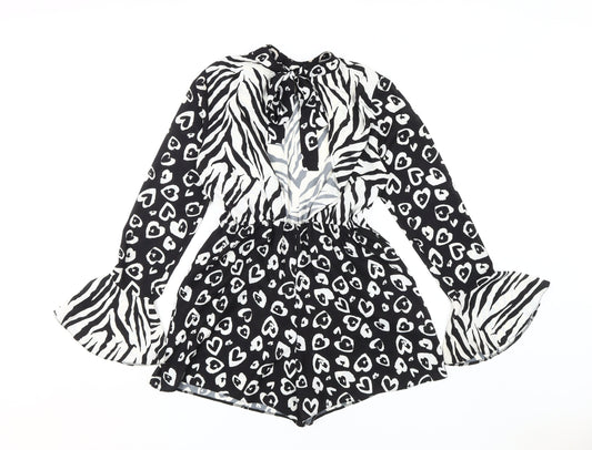ASOS Women's Black White Animal Print Playsuit Size 8