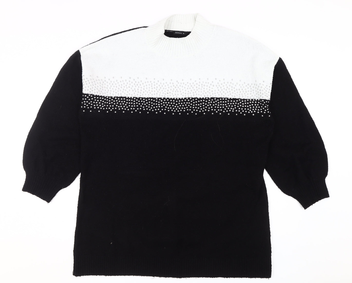 Roman Women's Black Beaded High Neck Pullover Jumper Size 16