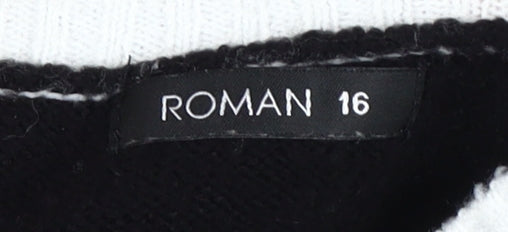 Roman Women's Black Beaded High Neck Pullover Jumper Size 16