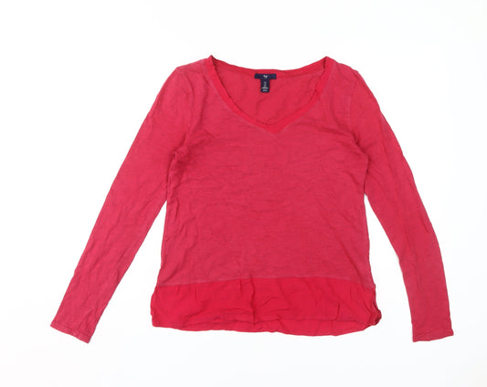 Gap Women's Red Long Sleeve V-Neck T-Shirt Size S