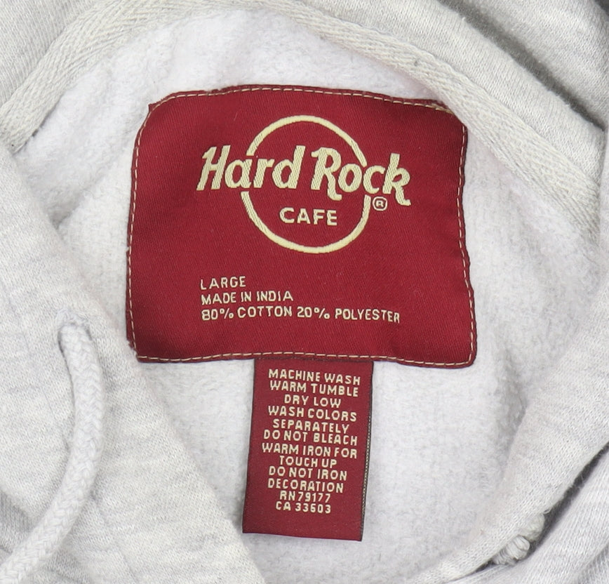 Hard Rock Cafe Men's Grey Pullover Hoodie L