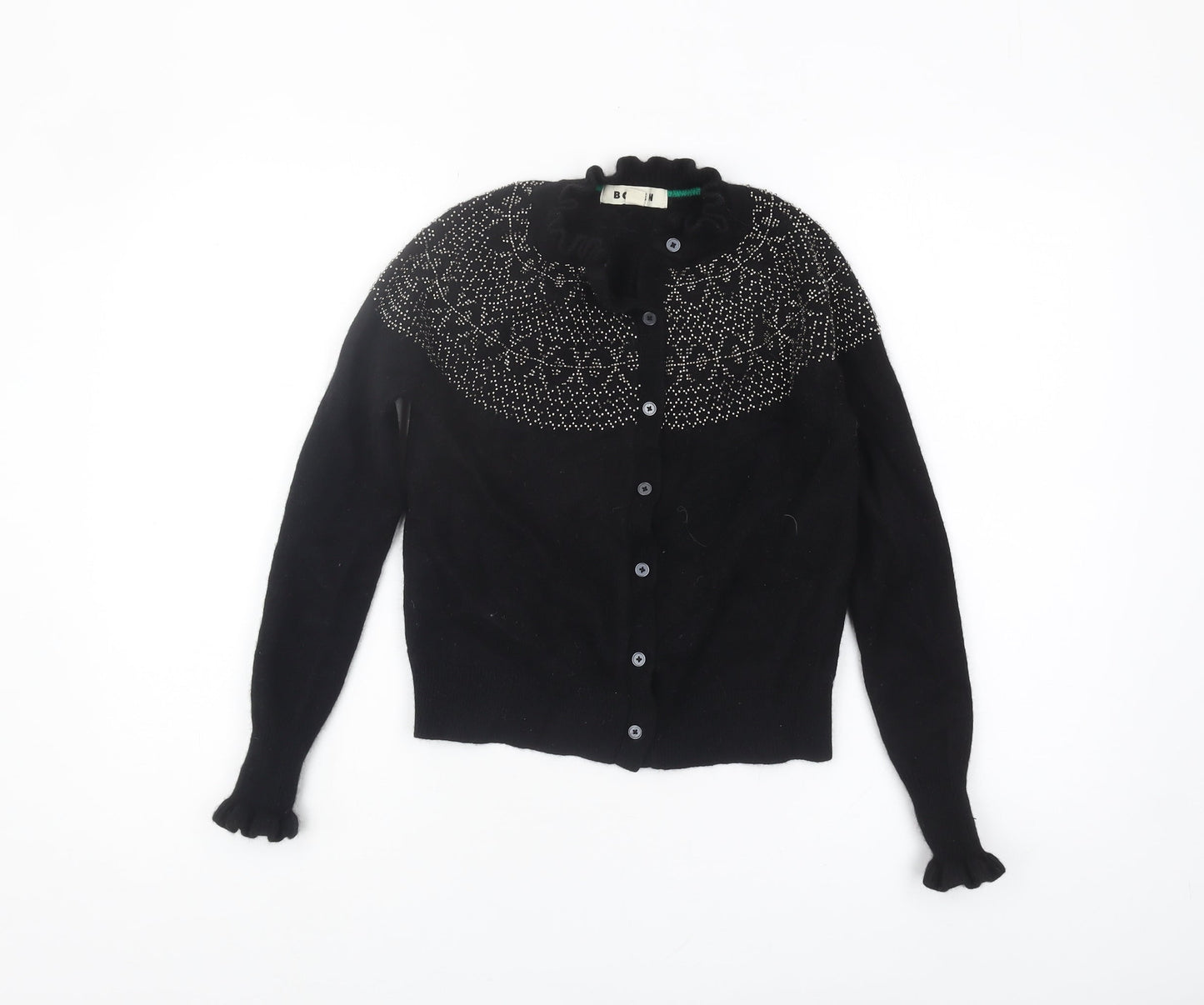 Boden Women's Black XS Cardigan with Ruffle Accents