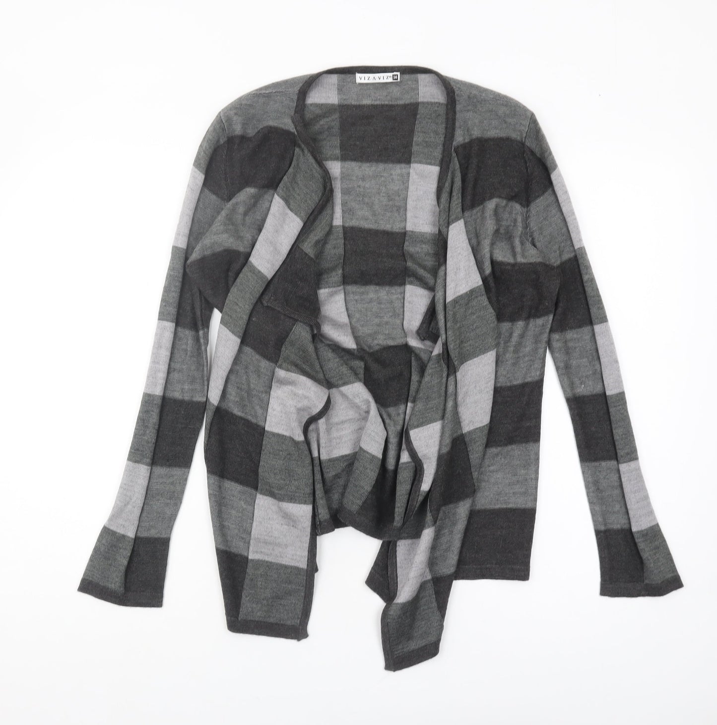 VIZ-A-VIZ Women's Grey Check Cardigan Size 14