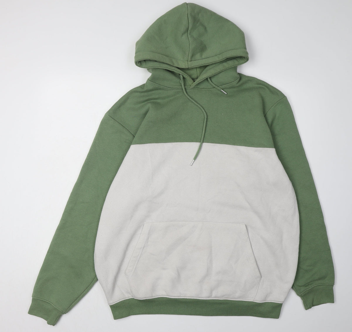 Additional front view of boohooMAN Men’s Green Grey Pullover Hoodie, size L