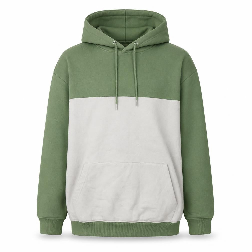 Front view of boohooMAN Men’s Green Grey Pullover Hoodie, size L